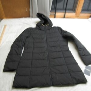 Ralph Lauren Down Jacket Women Medium Black Quilt Hood Puffer Full Zip $190 NWD
